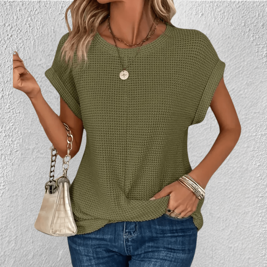 Waffle-Knit Top Flattering Fit For Women | Jorina Green