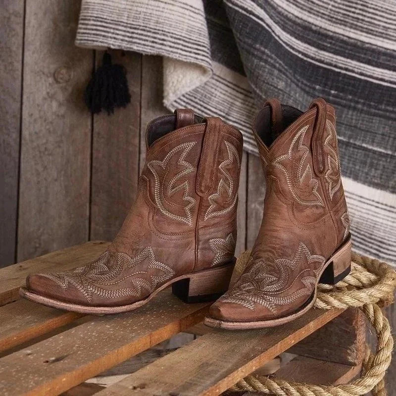 Western Embroidered Leather Cowboy Boots for Women | Rosanna Brown
