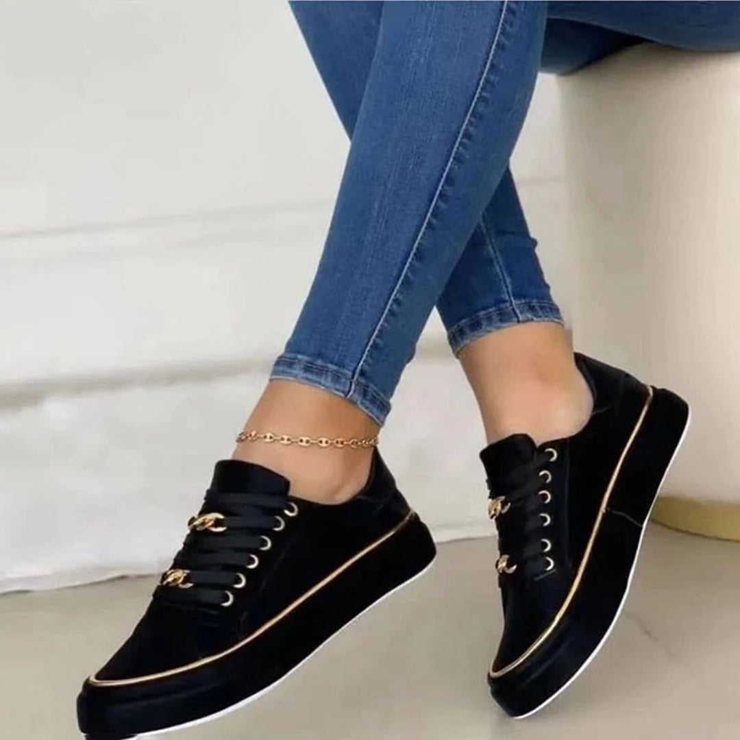 White Sneakers with Gold Accent for Women | Madel Black
