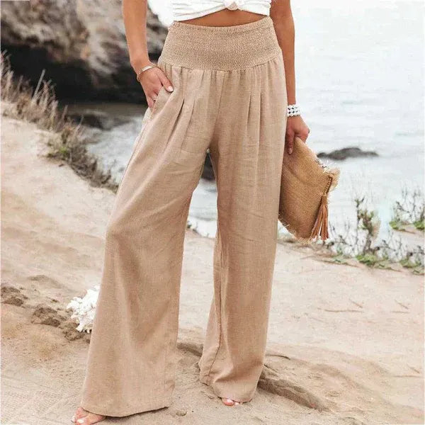 Wide Leg Linen Trousers for Women | Rose Beige