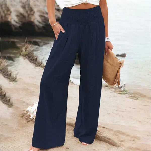 Wide Leg Linen Trousers for Women | Rose Blue