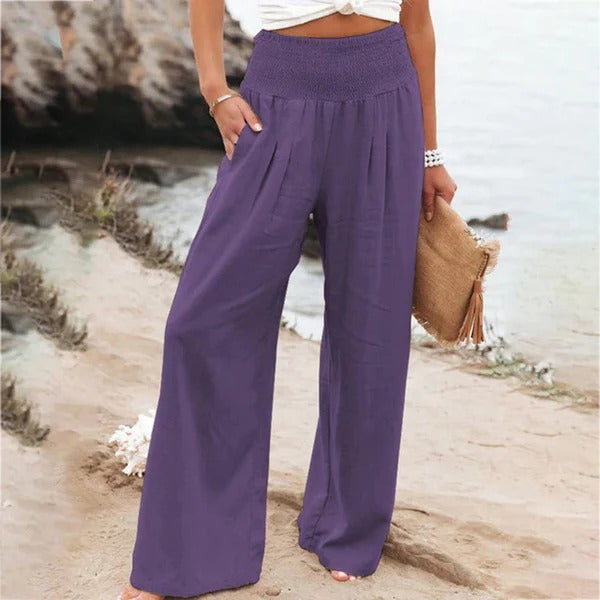 Wide Leg Linen Trousers for Women | Rose Purple