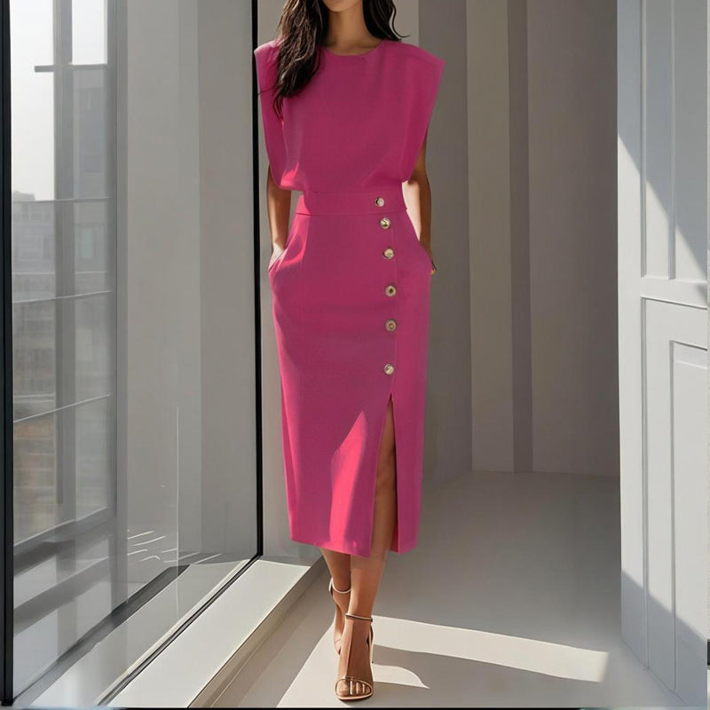 Wivara | Midi Wedding Guest Dress Dark Pink