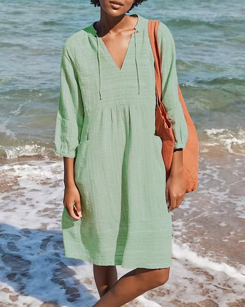 Women Casual Beach Tunic Dress with V-Neck and Pockets | Carissa Green
