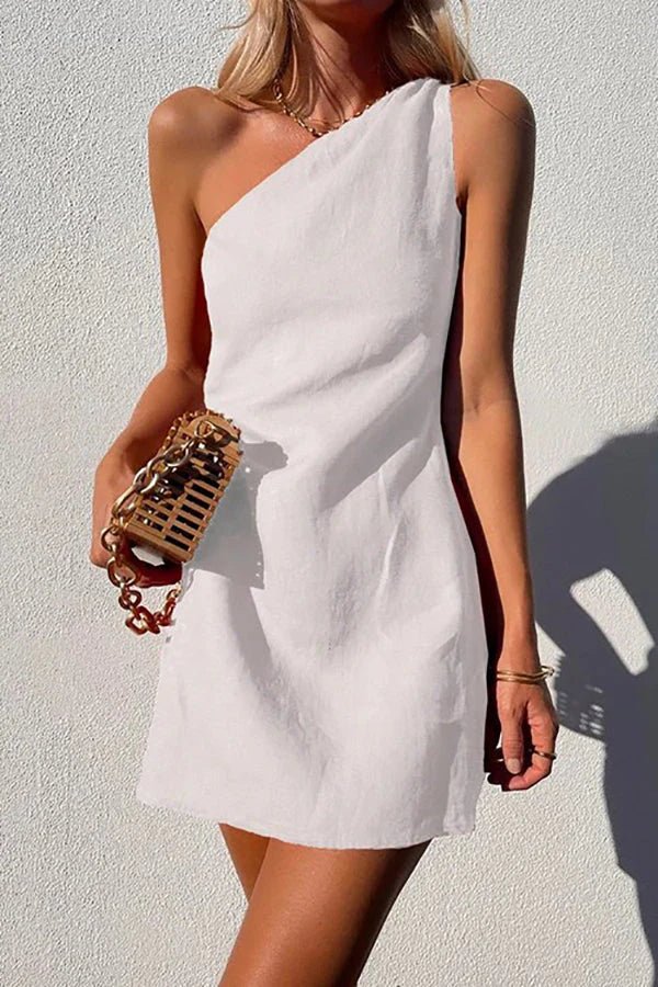 Women One Shoulder Mini Dress | Selena White