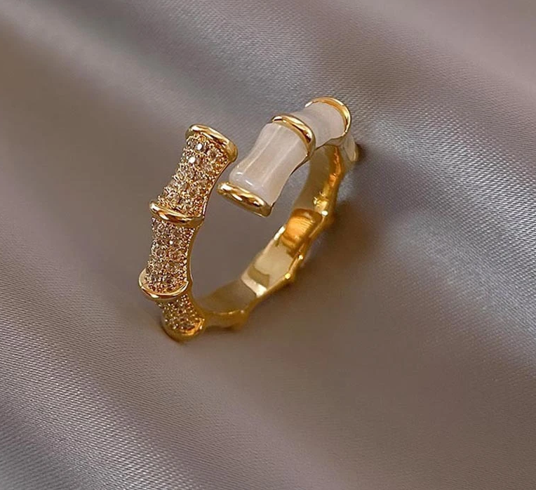 Gold Bamboo-Inspired Adjustable Ring for Women | Aurelia