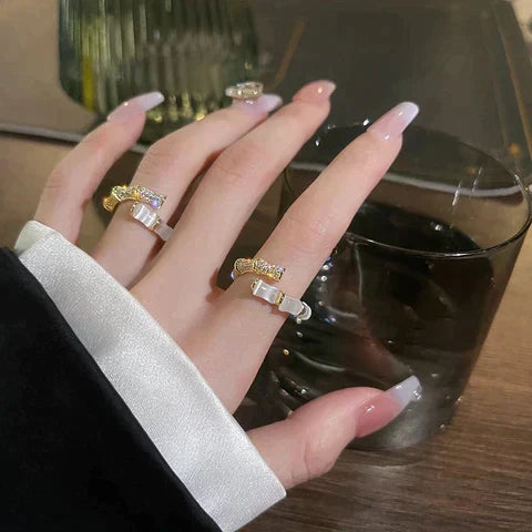 Gold Bamboo-Inspired Adjustable Ring for Women | Aurelia