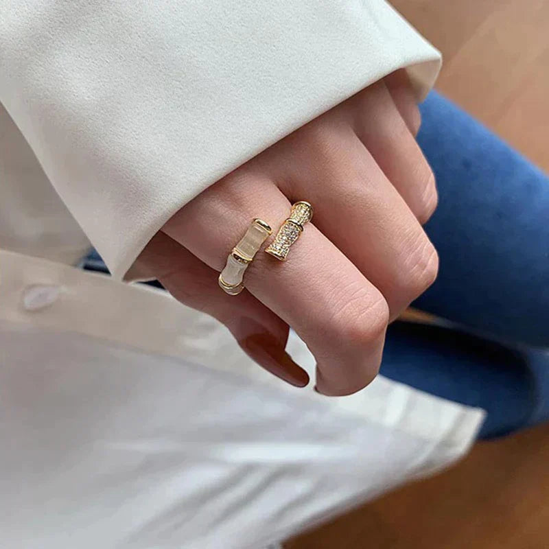 Gold Bamboo-Inspired Adjustable Ring for Women | Aurelia