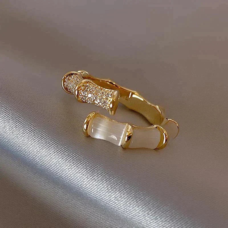 Gold Bamboo-Inspired Adjustable Ring for Women | Aurelia Gold One Size