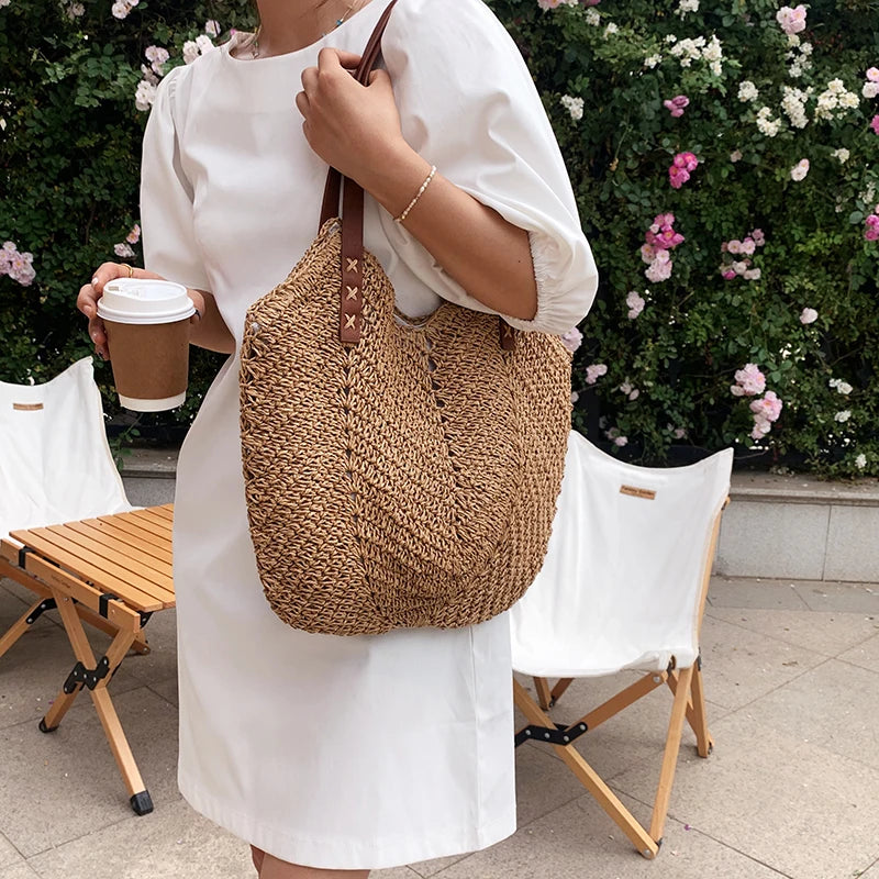 Woven Straw Shoulder Beach Bag For Women | Liora