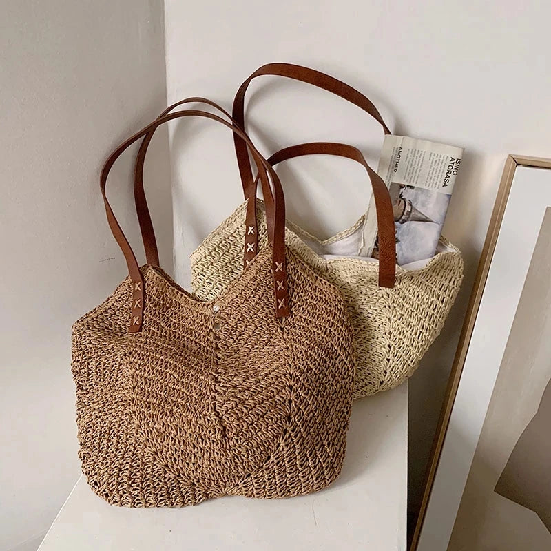 Woven Straw Shoulder Beach Bag For Women | Liora