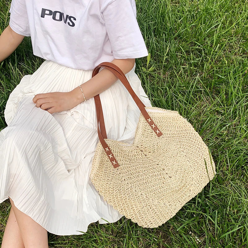 Woven Straw Shoulder Beach Bag For Women | Liora