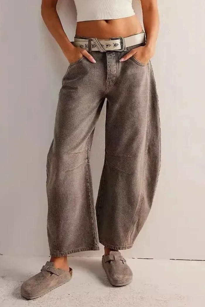 Barrel Jeans Mid Rise Wide Leg for Women | Zadie Camel