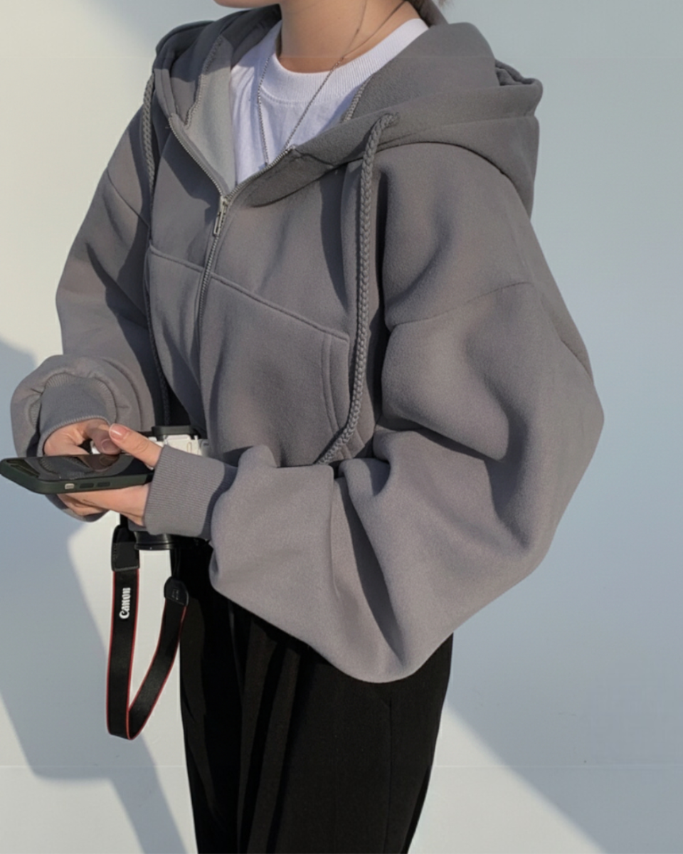 Zana | Cropped Zip Hoodie Grey
