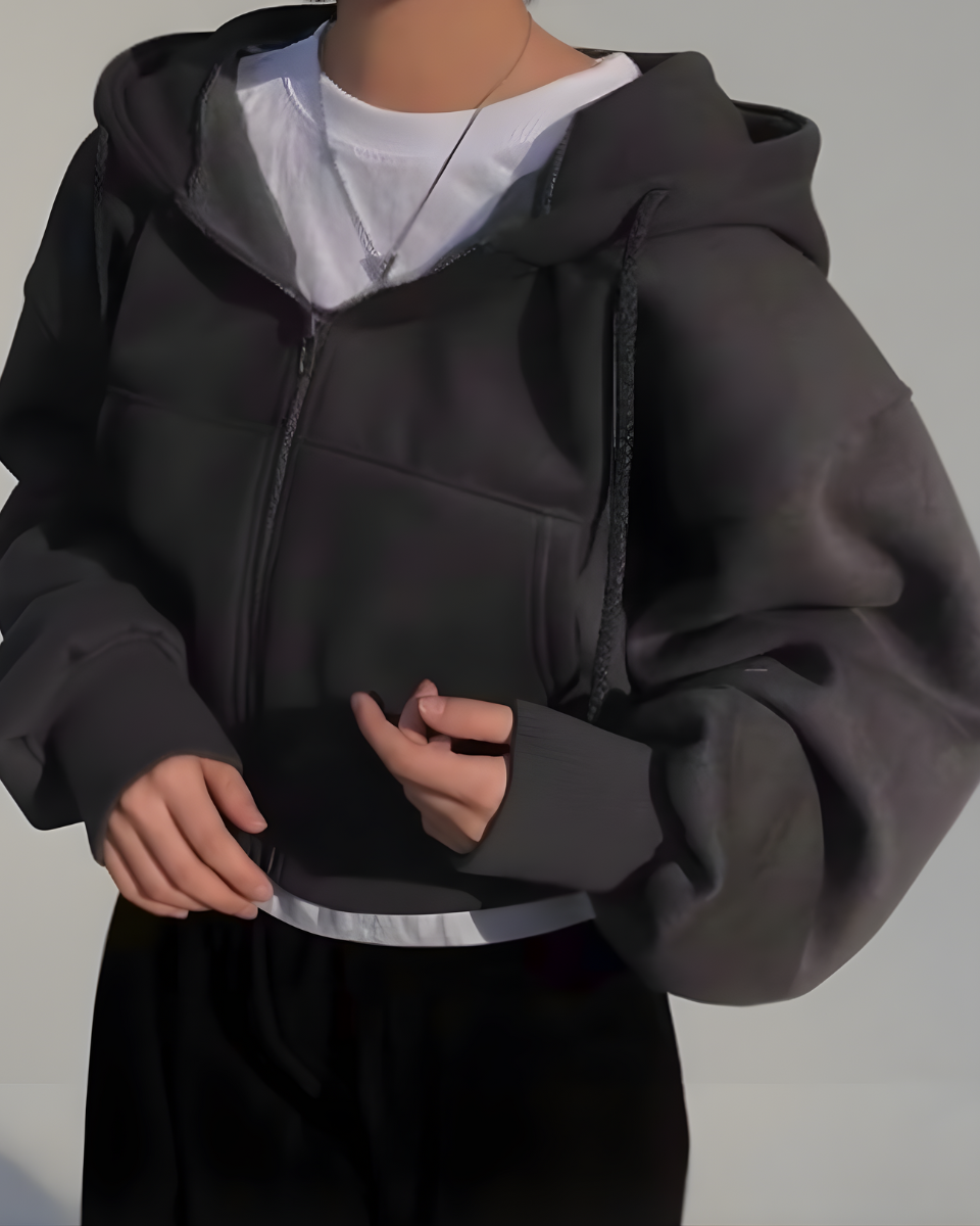 Zana | Cropped Zip Hoodie Black