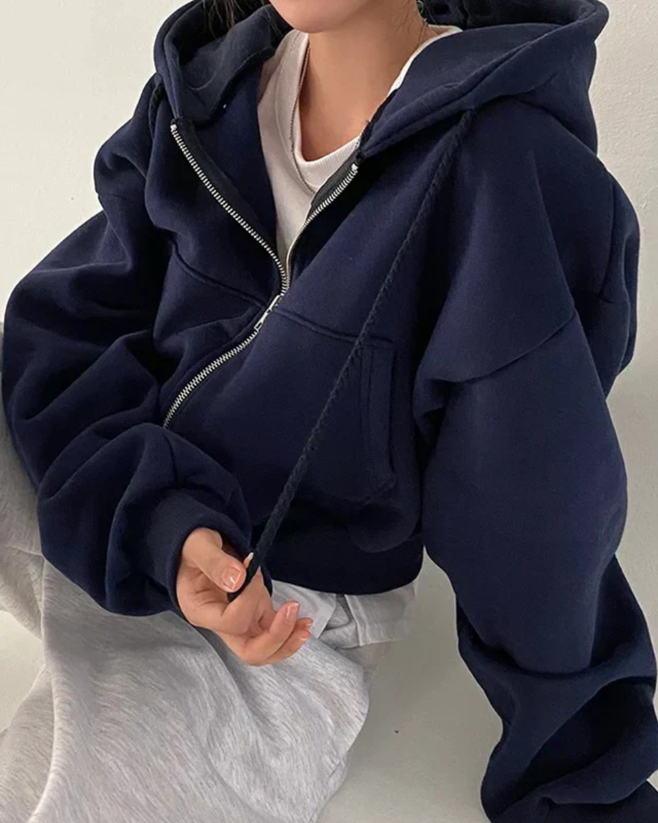 Zana | Cropped Zip Hoodie Navy