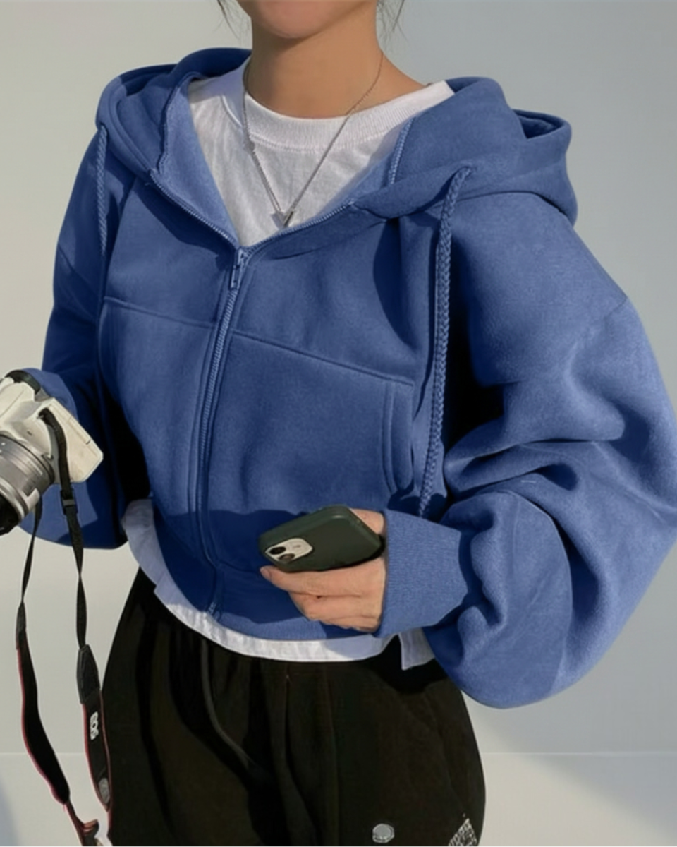Zana | Cropped Zip Hoodie Blue