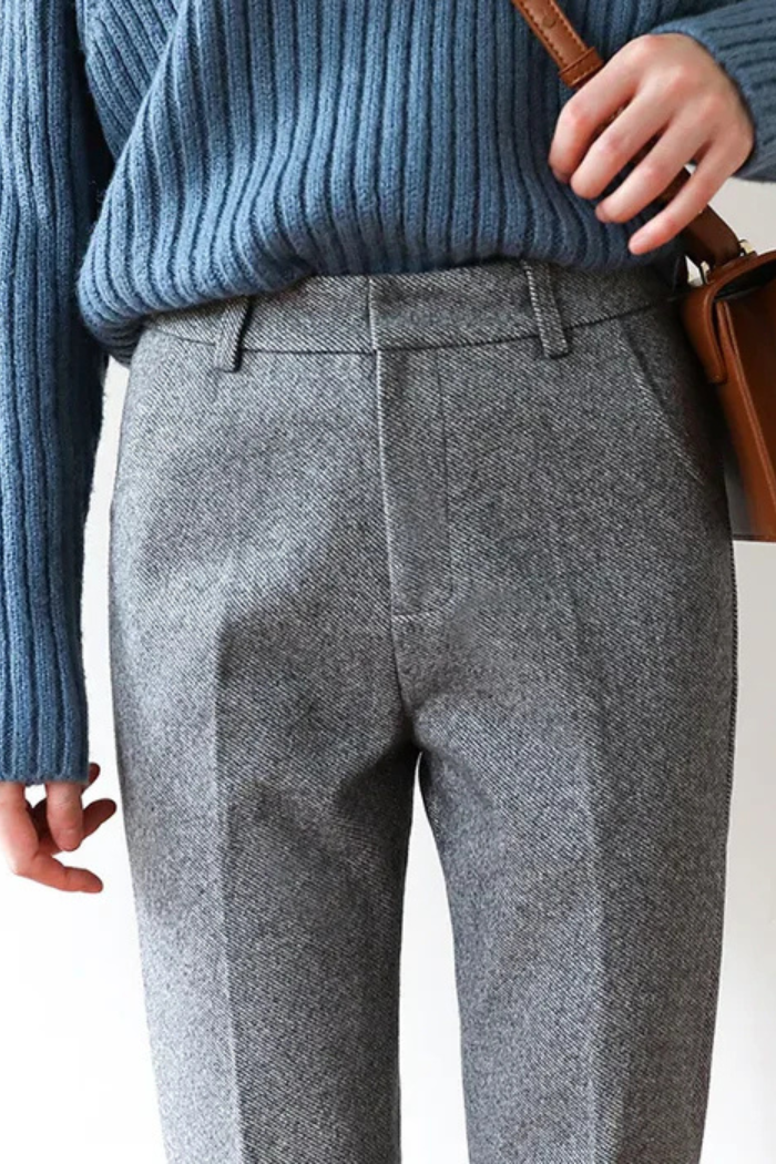 Wool Straight-Leg Trousers High Waisted for Women | Zantor Gray