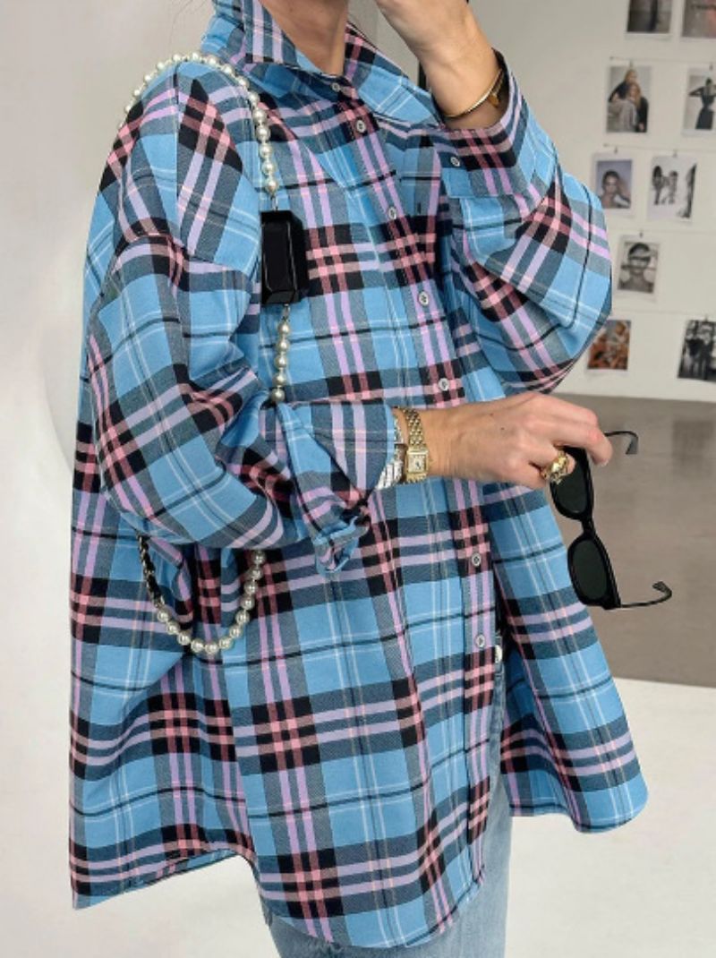 Plaid Button Down Shirt Oversized Fit for Women | Zerok