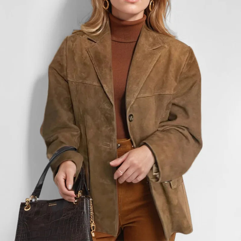 Classic Suede Blazer Relaxed Fit for Women | Zylar Brown