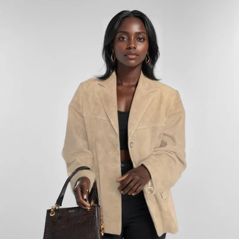 Classic Suede Blazer Relaxed Fit for Women | Zylar Khaki