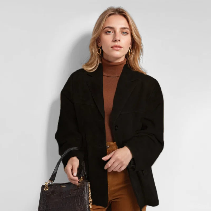 Classic Suede Blazer Relaxed Fit for Women | Zylar Black