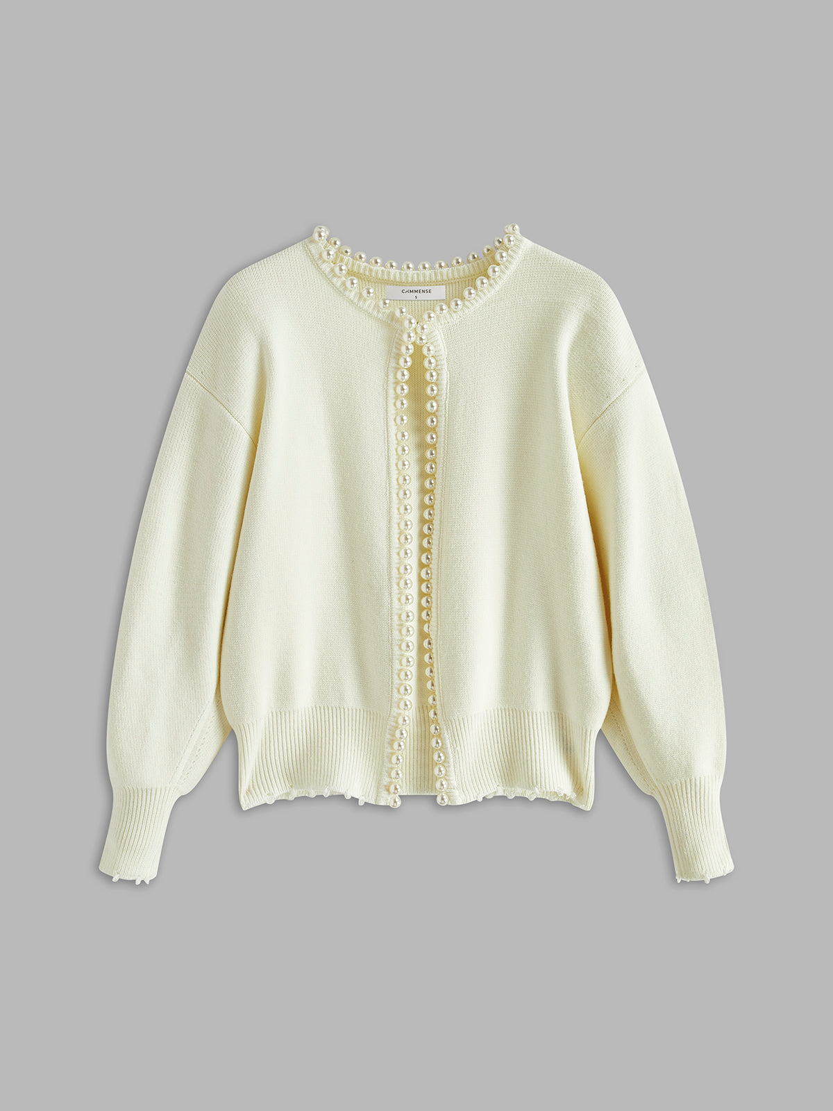 Ripped Hem Cardigan with Pearl Details for Women | Zylen