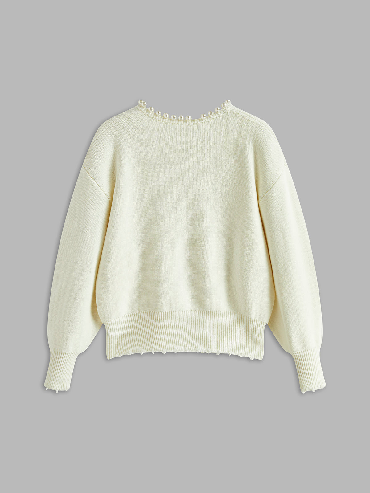 Ripped Hem Cardigan with Pearl Details for Women | Zylen