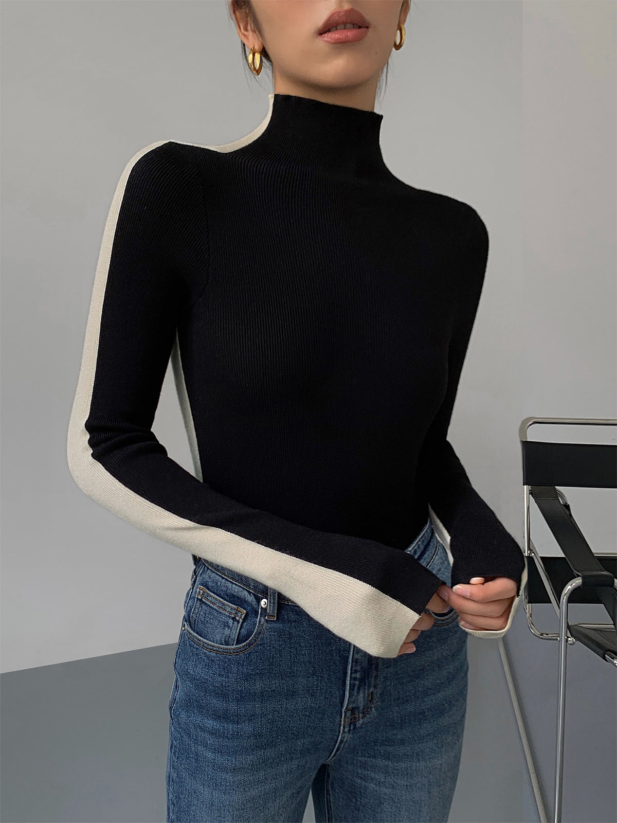 Long Sleeve Knit Top Casual Fit for Women | Zyra Black