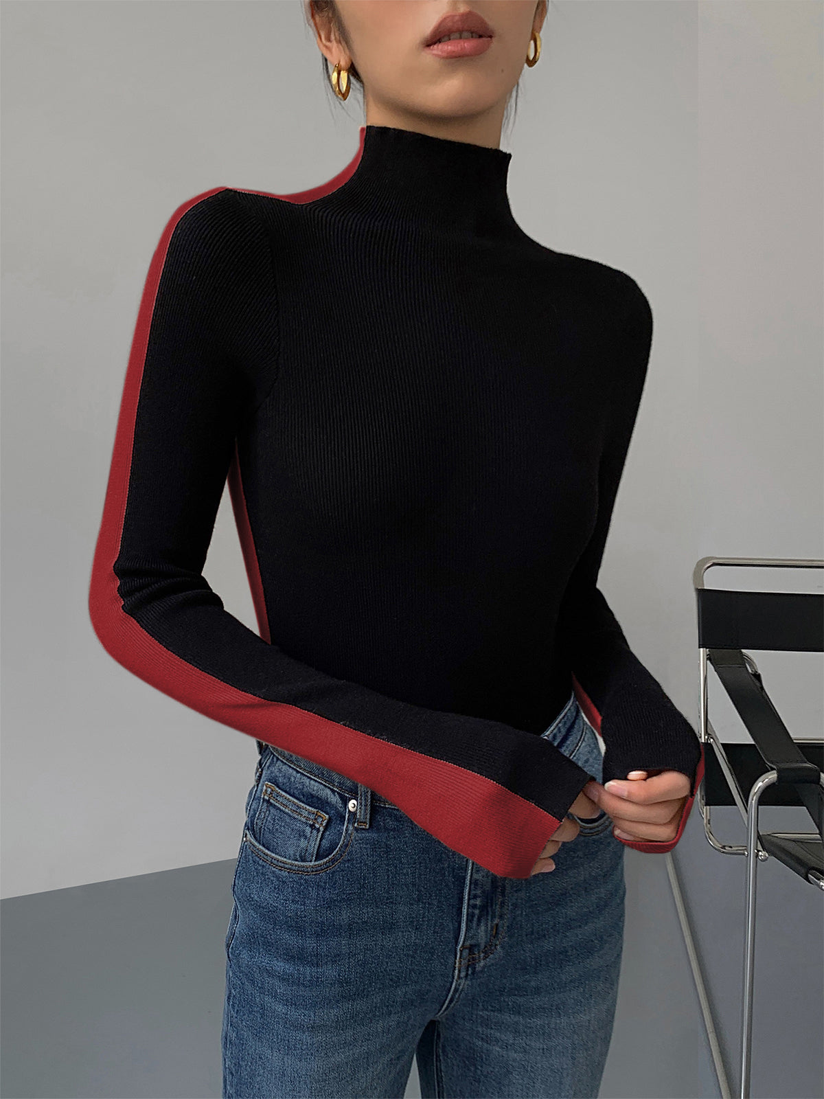 Long Sleeve Knit Top Casual Fit for Women | Zyra Red