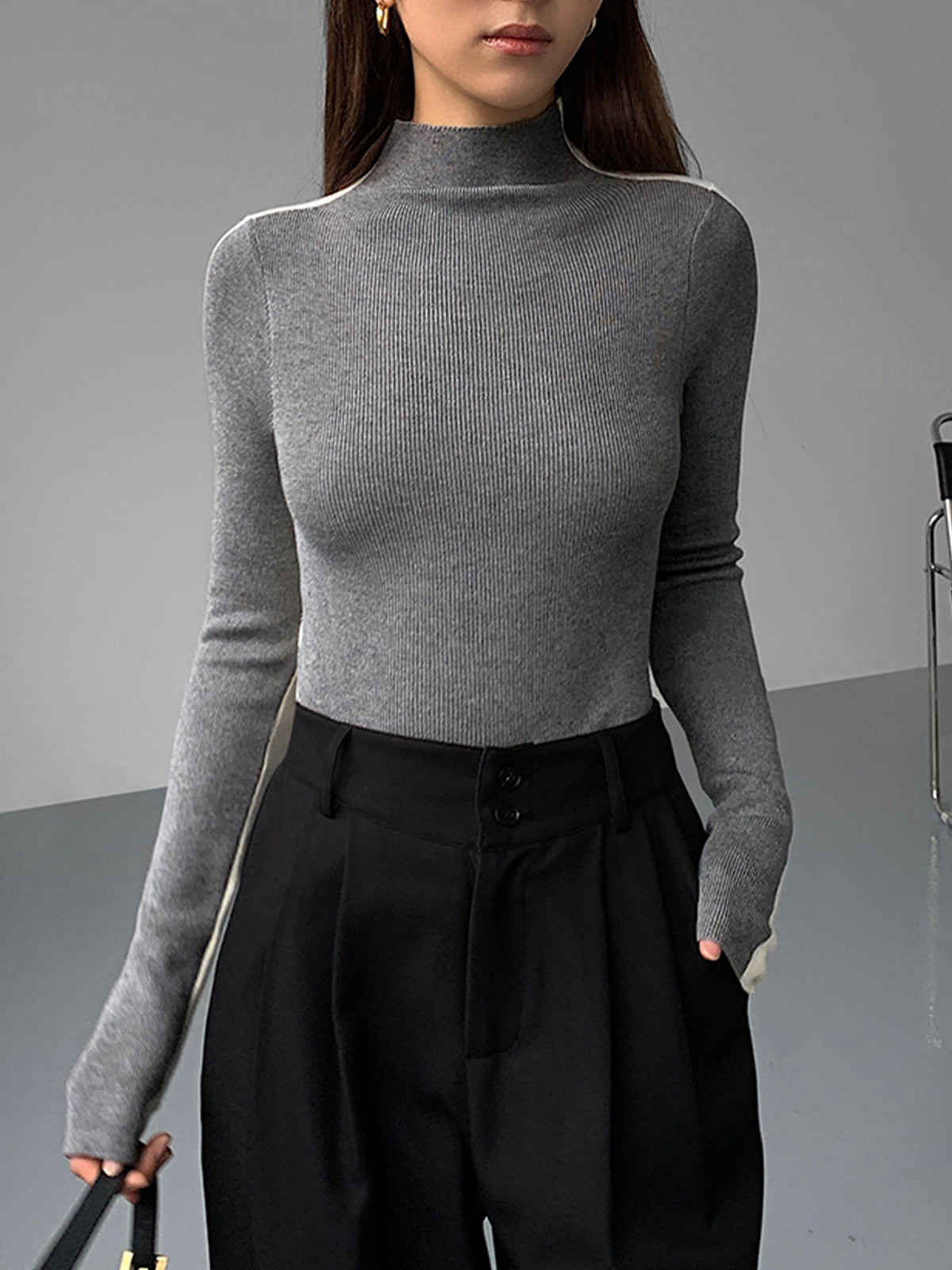 Long Sleeve Knit Top Casual Fit for Women | Zyra Light Grey