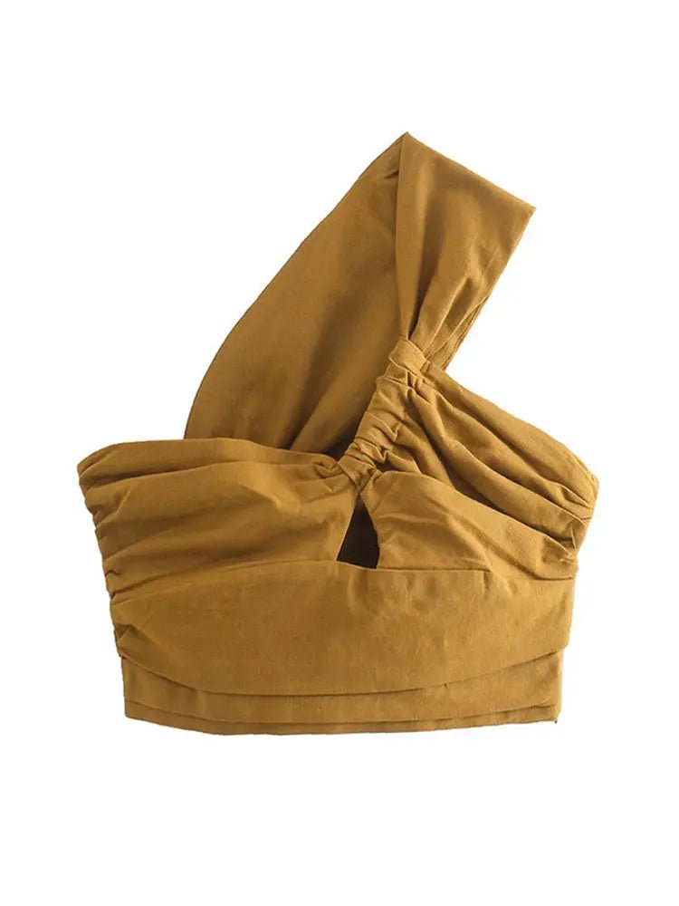 Asymmetry Linen Crop Tank Top for Women | Trzara Yellow