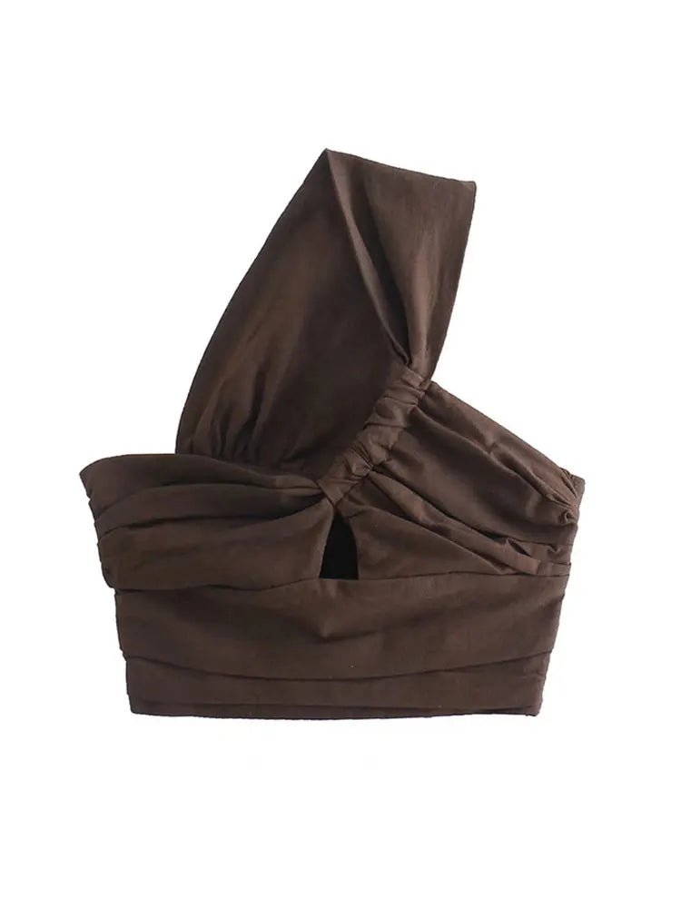 Asymmetry Linen Crop Tank Top for Women | Trzara Brown