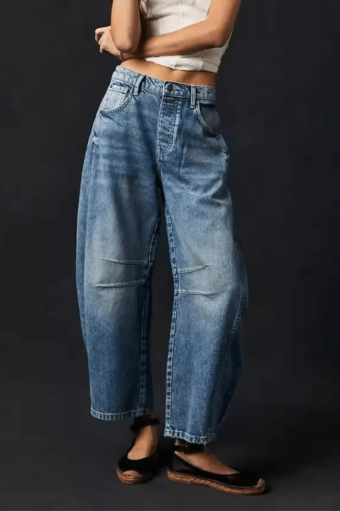 Barrel Jeans Mid Rise Wide Leg for Women | Zadie Blue