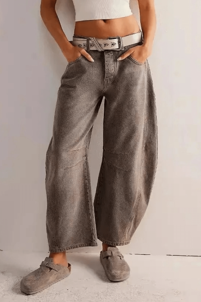Barrel Jeans Mid Rise Wide Leg for Women | Zadie Camel