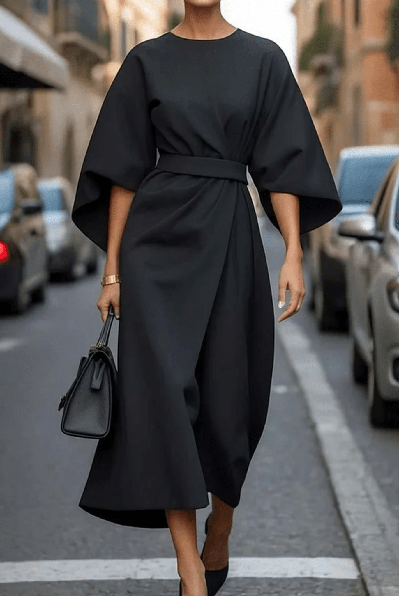 Belted Maxi Dress Elegant Fit for Women | Gabriela Black