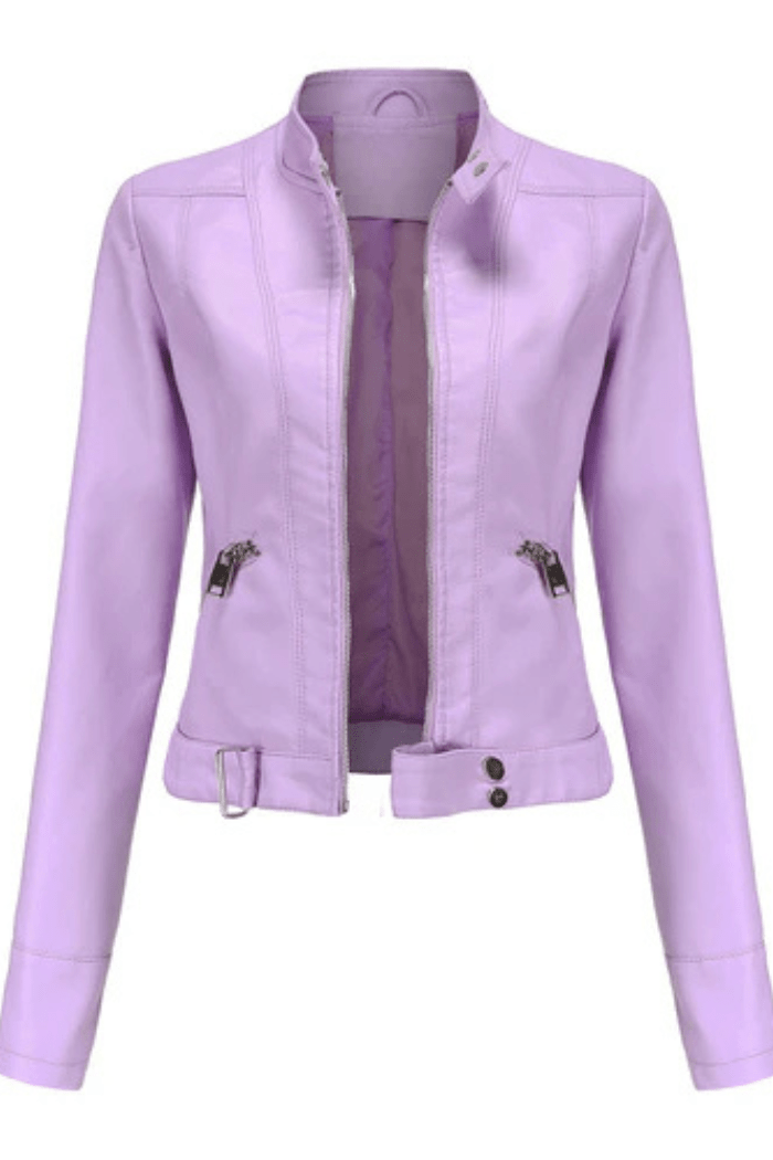 Biker-Style Leather Jacket Elegant Fit for Women | Marisse Pink