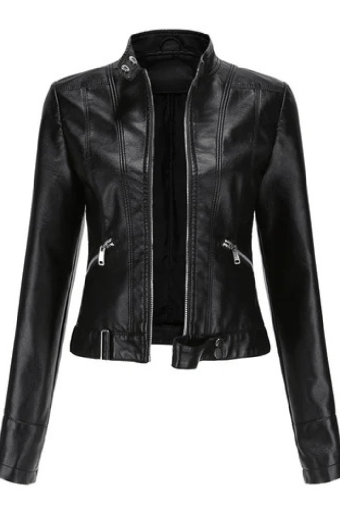 Biker-Style Leather Jacket Elegant Fit for Women | Marisse Black