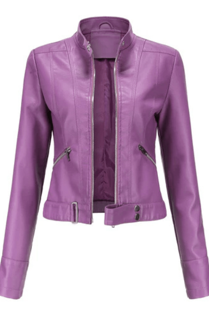 Biker-Style Leather Jacket Elegant Fit for Women | Marisse Purple