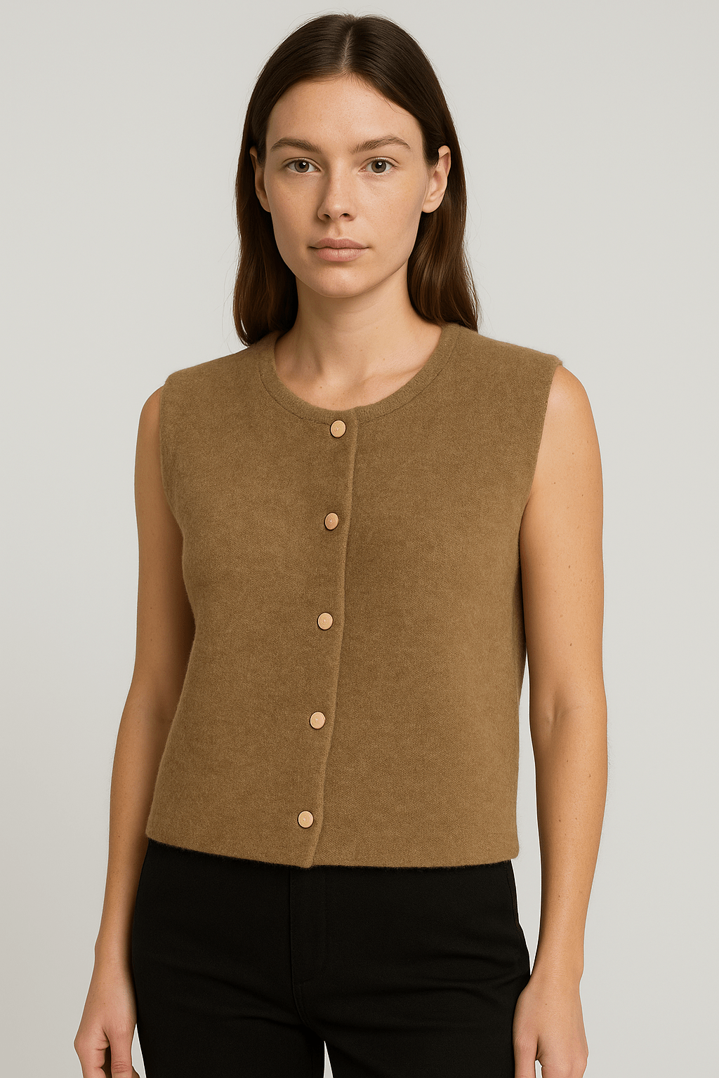 Button-Up Vest Sleeveless Layering Essential for Women | Eloise Apricot M