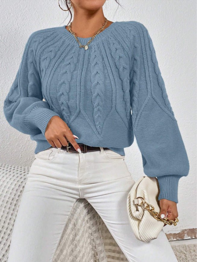 Cable-Knit Pullover Sweater Relaxed Fit for Women | Adelina Light Blue