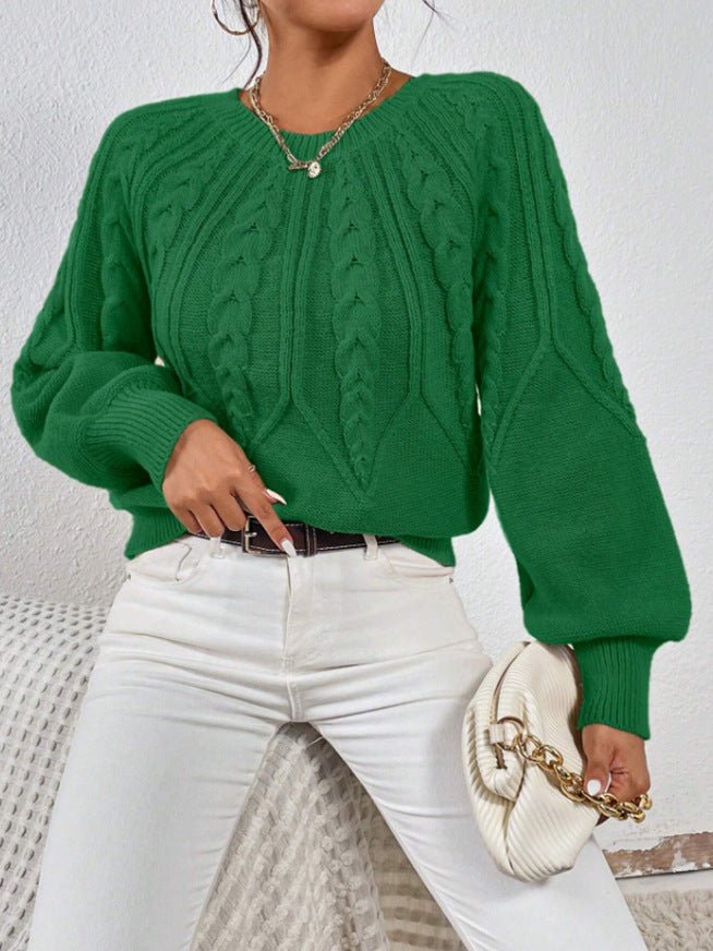 Cable-Knit Pullover Sweater Relaxed Fit for Women | Adelina Green