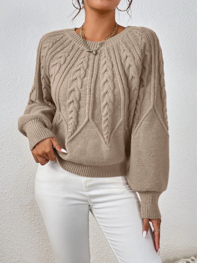 Cable-Knit Pullover Sweater Relaxed Fit for Women | Adelina Khaki