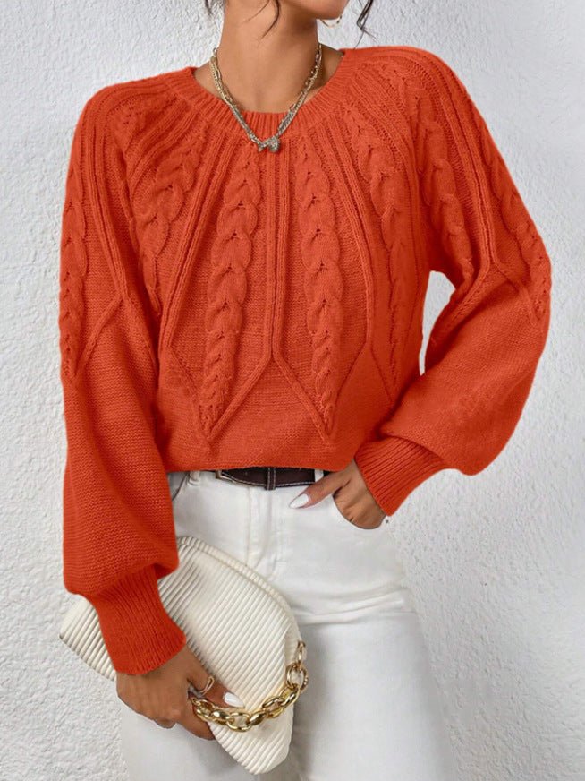 Cable-Knit Pullover Sweater Relaxed Fit for Women | Adelina Orange