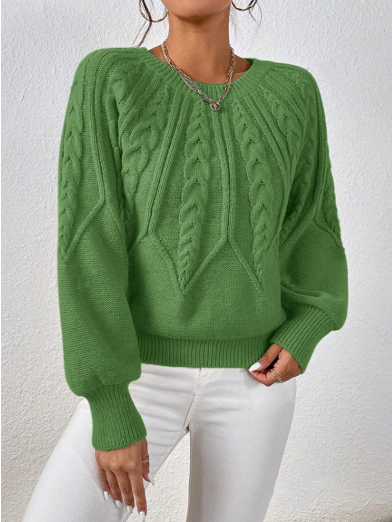 Cable-Knit Pullover Sweater Relaxed Fit for Women | Adelina Olive