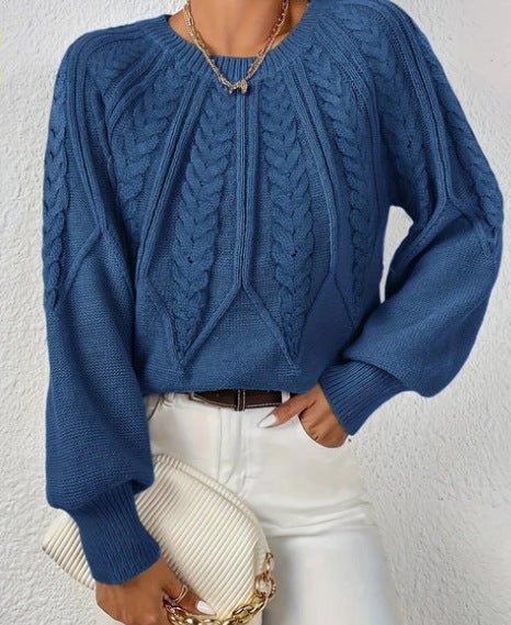 Cable-Knit Pullover Sweater Relaxed Fit for Women | Adelina Dark Blue