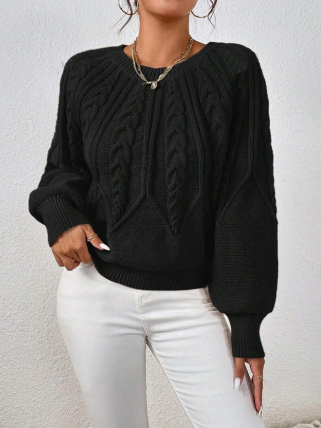 Cable-Knit Pullover Sweater Relaxed Fit for Women | Adelina Black