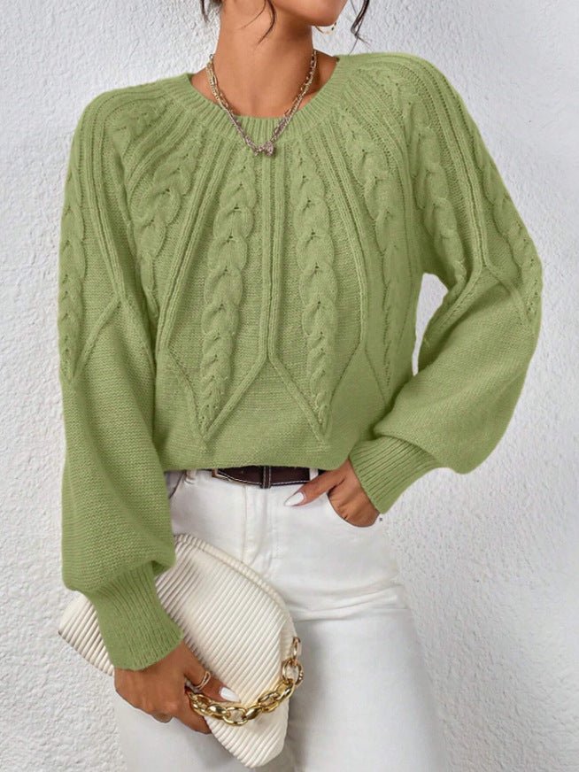 Cable-Knit Pullover Sweater Relaxed Fit for Women | Adelina Light Green