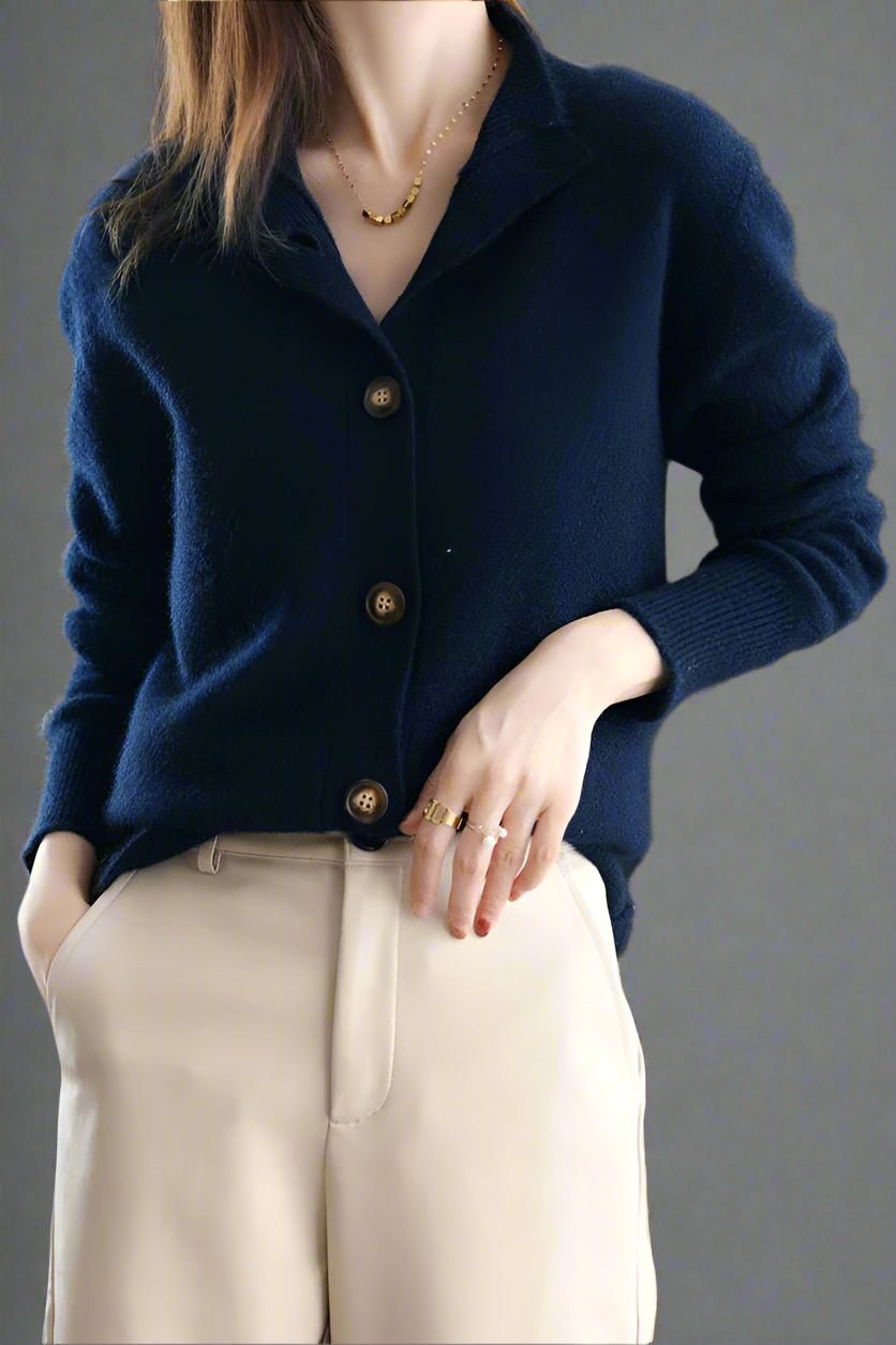 Cashmere Cardigan Half-High Neck Design for Women | Zylin Navy One Size