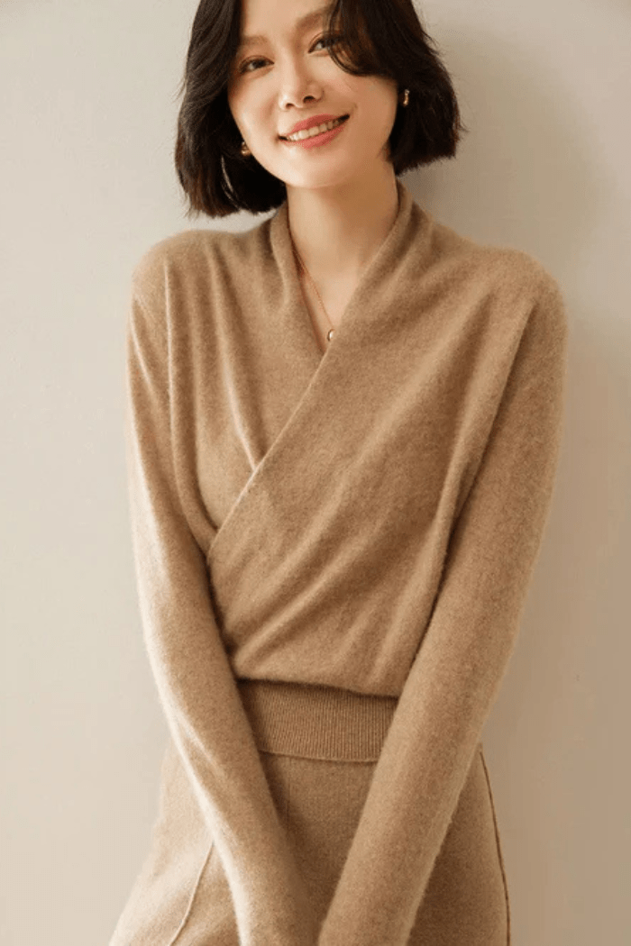Cashmere Sweater Crossover Collar for Women | Kylor